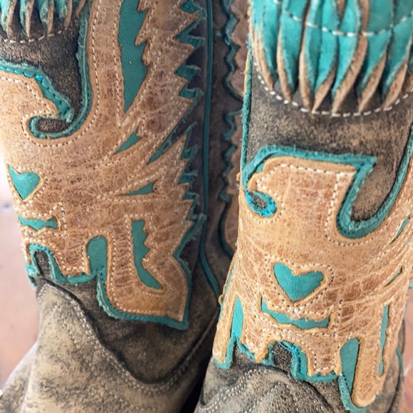 CORRAL Antique Saddle/Turquoise Eagle Overlay Boot 5M - Picture 6 of 13